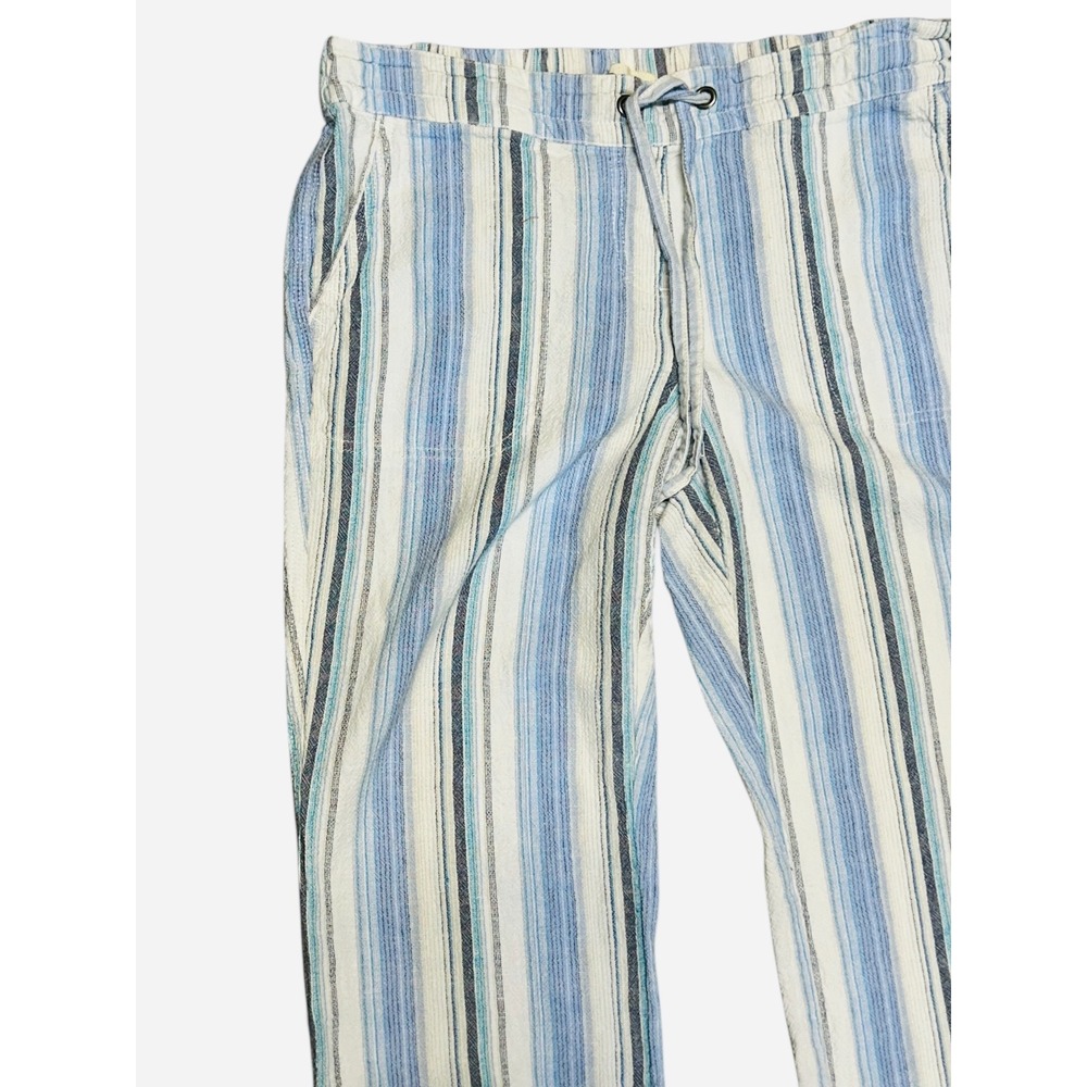 Per Se Blue Striped Linen Blend Drawstring Pants Women Size M - Picture 2 of 10